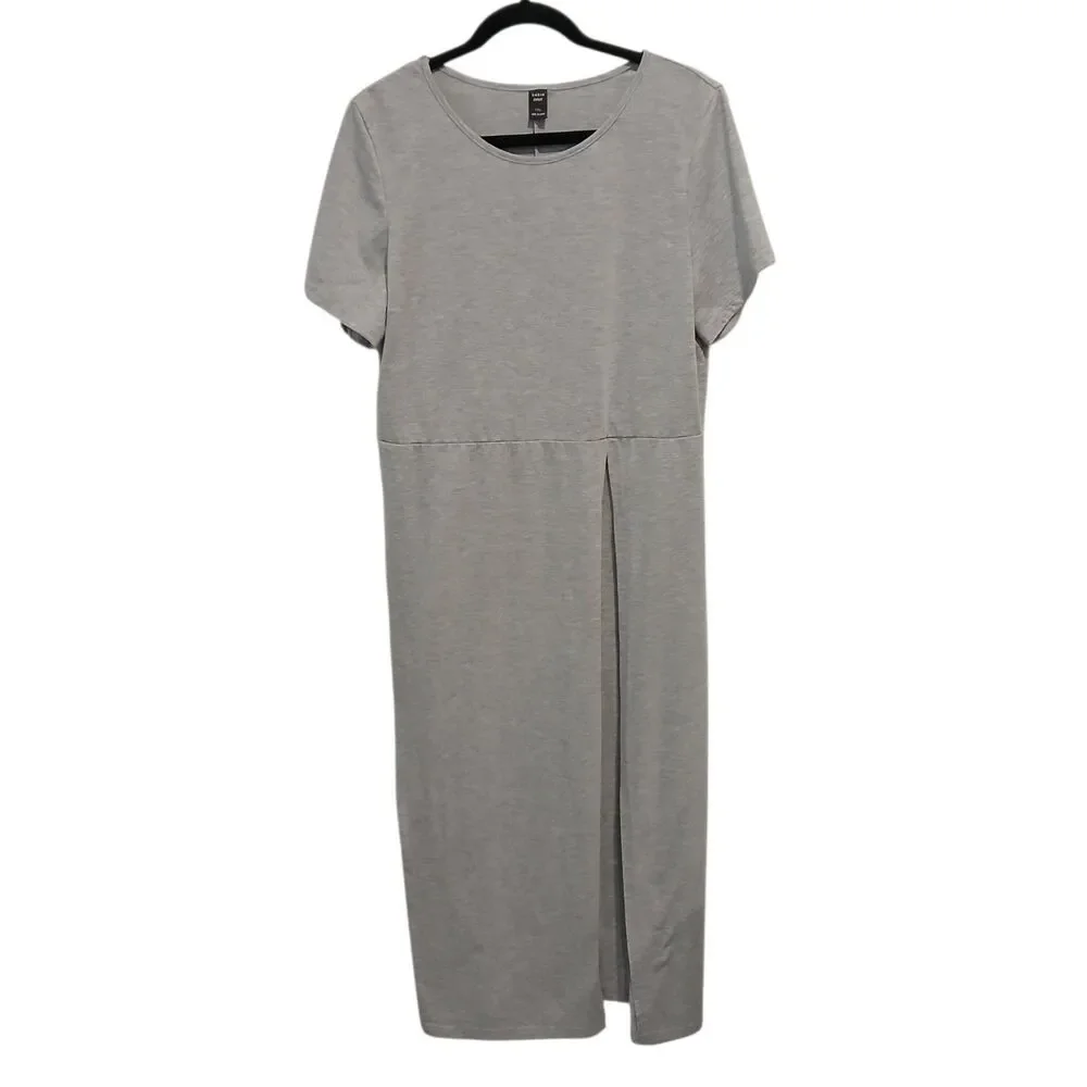 Shein Curve Women Dress Maxi Size 1XL Gray Long Front Slit Short Sleeve NEW 36